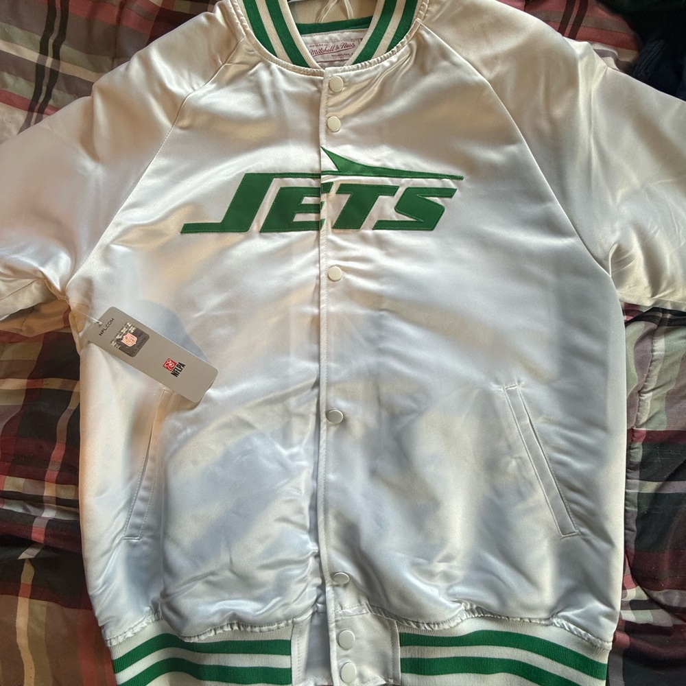 Mitchell & Ness White and Green Throwback Jacket